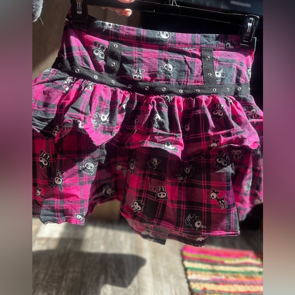 Skelanimals Hasbro Hot Pink & Black Plaid Ruffle Mesh Skirt quirky bats print •M - Picture 3 of 16